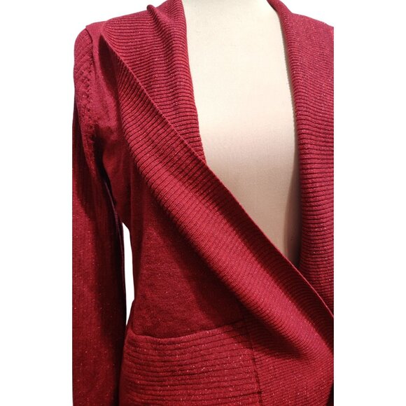89th + Madison XL Womens Sweater Red Metallic Ribbed Open Front Long Sleeve Knit - Picture 2 of 12